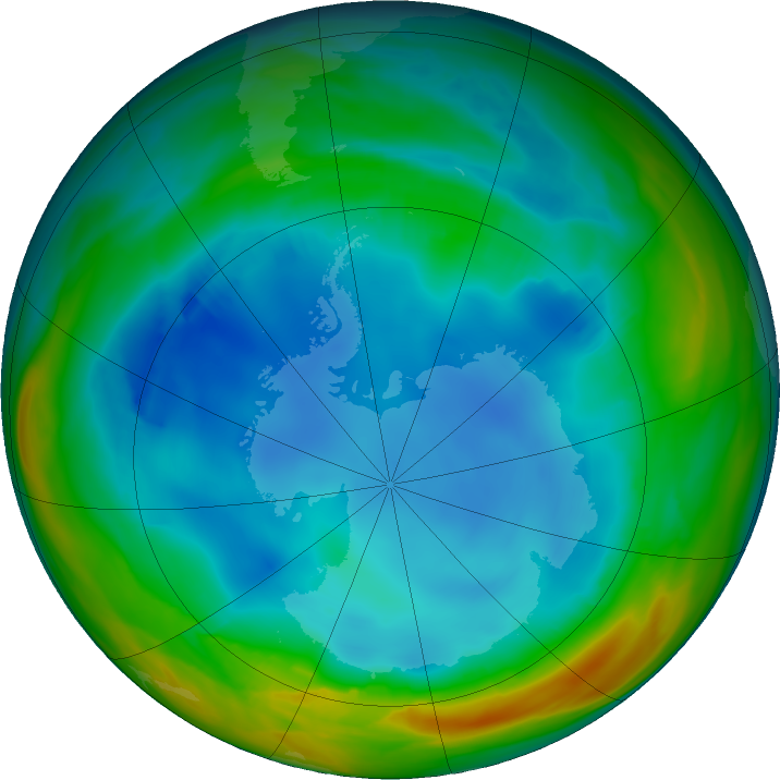 Antarctic ozone map for 22 July 2023